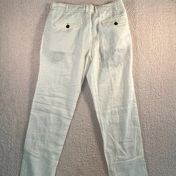 Ganesh Mens White Linen Trouser Pants Size 34 Classic Summer Utility Preppy NWT - Picture 2 of 12